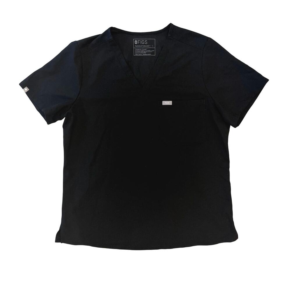Figs Catarina One Pocket Black Scrub Top Women’s Size L